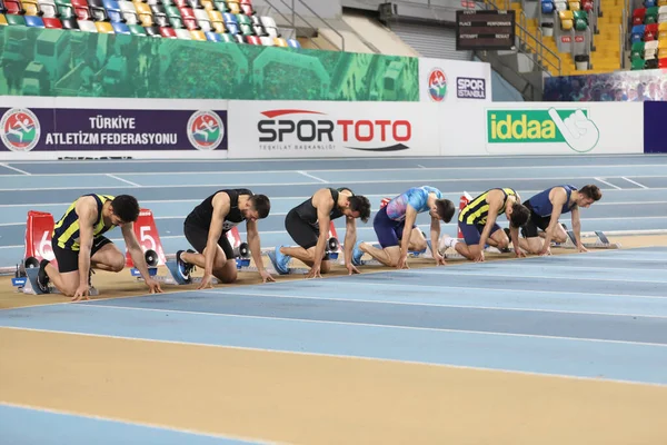 Istanbul Turkey February 2021 Athletes Running Metres Turkish Athletic Federation — Stock Photo, Image