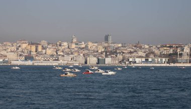İSTANBUL, TURKEY - Mart 03, 2021: Boğazdaki balıkçı tekneleri