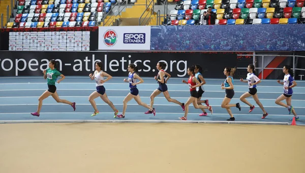 Istanbul Turkey Martie 2021 Sportivii Alergând Timpul Campionatului Atletism Interior — Fotografie, imagine de stoc