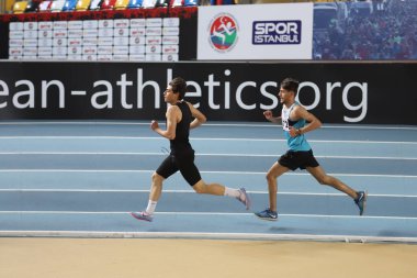 ISTANBUL, TURKEY - 14 Mart 2021: Türkiye Atletizm Federasyonu Salon Atletizm Şampiyonası sırasında koşan sporcular