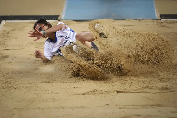 Istanbul Turkey March 2021 Undefined Athlete Long Jumping Turkish Athletic — Stock Photo, Image