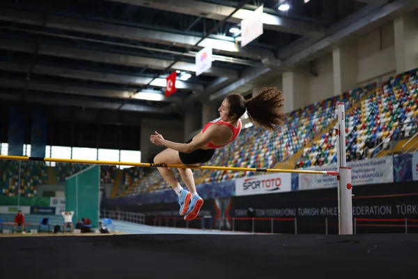 Istanbul Turkey March 2021 Undefined Athlete High Jumping Turkish Athletic — Stock Photo, Image