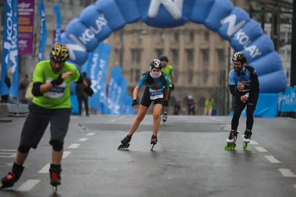 Istanbul Turkey Nisan 2021 Galata Köprüsü Nde Stanbul Yarı Maratonu — Stok fotoğraf