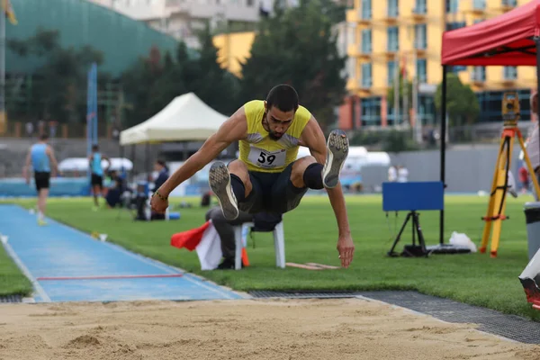 Istanbul Turquia Junho 2021 Atleta Indefinido Salto Comprimento Durante Federação — Fotografia de Stock