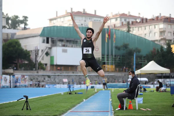 Istanbul Turquia Junho 2021 Atleta Indefinido Salto Comprimento Durante Federação — Fotografia de Stock