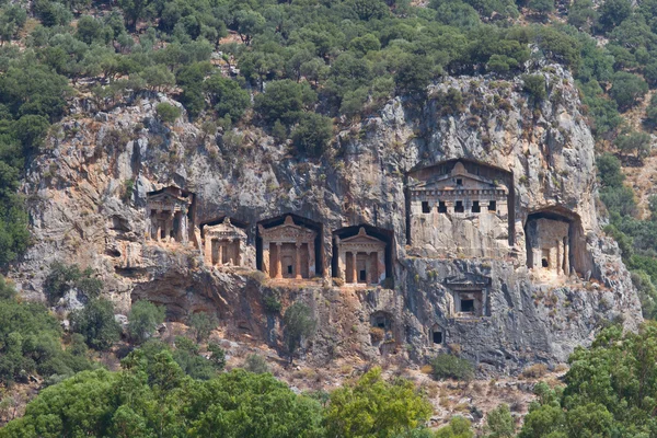 Kaunian skalní hrobky ortaca, dalyan, Turecko — Stock fotografie