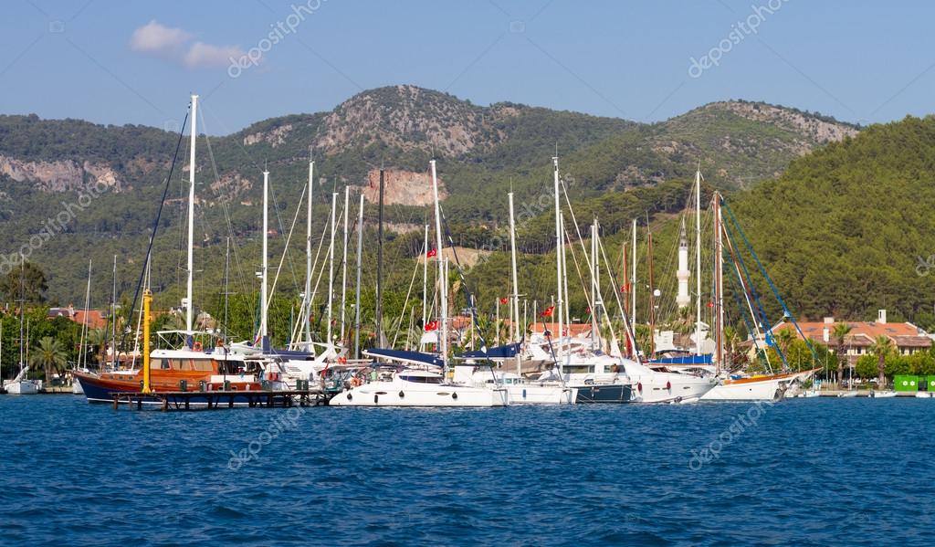 gocek marina in aegean coast of turkey– 图库图片