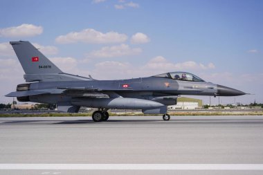 KONYA, TURKIYE - JULY 02, 2025: Turkish Air Force General Dynamics F-16C Fighting Falcon (HC-42) displayed at Konya Airport during Anatolian Eagle Air Force Exercise
