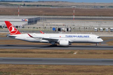 ISTANBUL, TURKIYE - JULY 12, 2025: Turkish Airlines Airbus A350-941 (667) landing to Istanbul International Airport