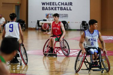 İSTANBUL, TURKIYE - 26 Temmuz 2025: İstanbul 'da oynanan Avrupa Para Gençlik Oyunları sırasında tekerlekli sandalye basketbolu