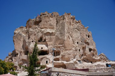 Kapadokya 'daki Uchisar Kalesi, Nevsehir Şehri, Türkiye