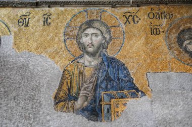 İSTANBUL, TÜRKİYE - 25 Ekim 2025: Ayasofya 'da Deesis Mozaiği, Sultanahmet İlçesi