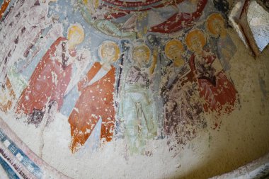 NEVSEHIR, TURKIYE - 10 Ağustos 2025: Goreme Kasabası El Nazar Kilisesi 'nde Fresco