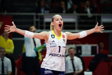ISTANBUL, TURKIYE - 19 Ekim 2025: Fenerbahçe 'de Hatice Gizem Orge, Burhan Felek Spor Salonu' nda Türk Hava Yolcuları Türk Sultanları Ligi karşılaşmasına karşı