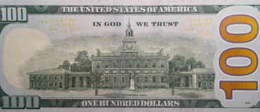 100 ABD Dolarının Tersi Bağımsızlık Salonunu Gösteriyor