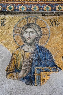 İSTANBUL, TÜRKİYE - 25 Ekim 2025: Ayasofya 'da Deesis Mozaiği, Sultanahmet İlçesi