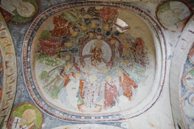 NEVSEHIR, TURKIYE - 10 Ağustos 2025: Goreme Kasabası El Nazar Kilisesi 'nde Fresco