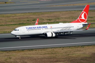 ISTANBUL, TURKIYE - 16 Ağustos 2025: Türk Hava Yolları Boeing 737-8F2 (40988) İstanbul Uluslararası Havaalanına indi