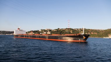 Limanlar arasında mal taşıyan bir kargo gemisi.