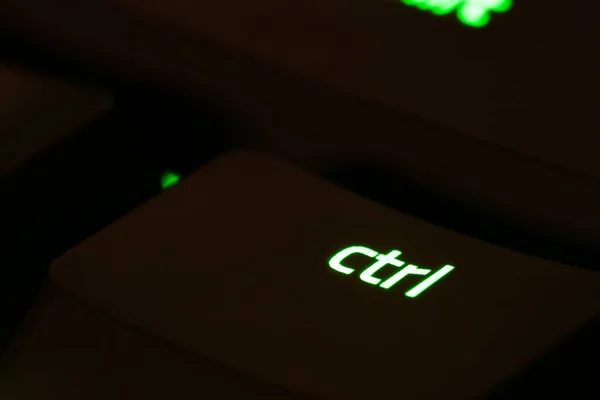 Groen Verlicht Toetsenbord Ctrl Controle Sleutel Close — Stockfoto