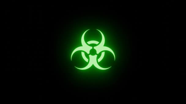 Breathing Green Glow Biohazard Icon Sign Isolated Black Vfx Video — Stock Video