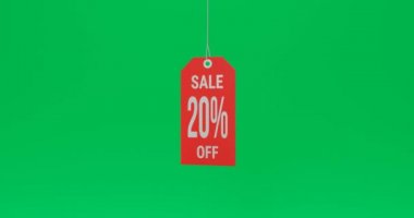 Parlak kırmızı% 20 indirim etiketi yeşil ekranda