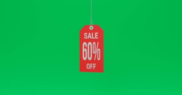 Shiny Red Percent Sale Tag Green Screen — Stock Video