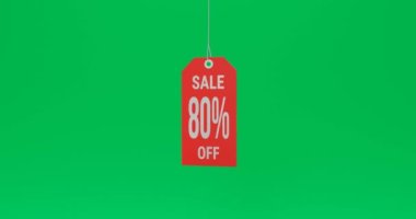 Parlak kırmızı% 80 indirim etiketi yeşil ekranda