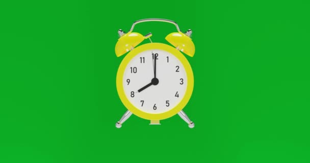 Yellow Ringing Analog Alarm Clock Green Screen Render — Stock Video