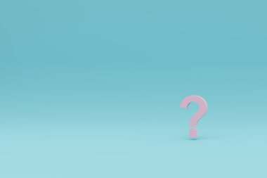 Cyan arkaplan üzerinde pembe yüzen soru işareti 3B oluşturma