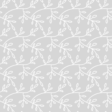 Vektör seamless modeli. Doğrusal grafik tasarım. Çiçek doğrusal arka plan. Yaprakları ile stilize dal.