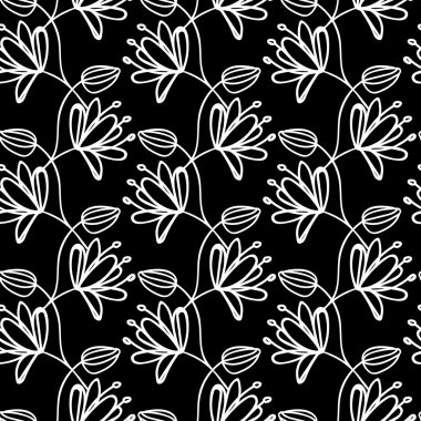 Vektör seamless modeli. Doğrusal grafik tasarım. Çiçek doğrusal arka plan