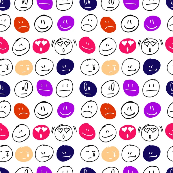 De naadloze patroon vector met freehand tekening emoticons. — Stockvector