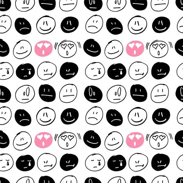 De naadloze patroon vector met freehand tekening emoticons. — Stockvector