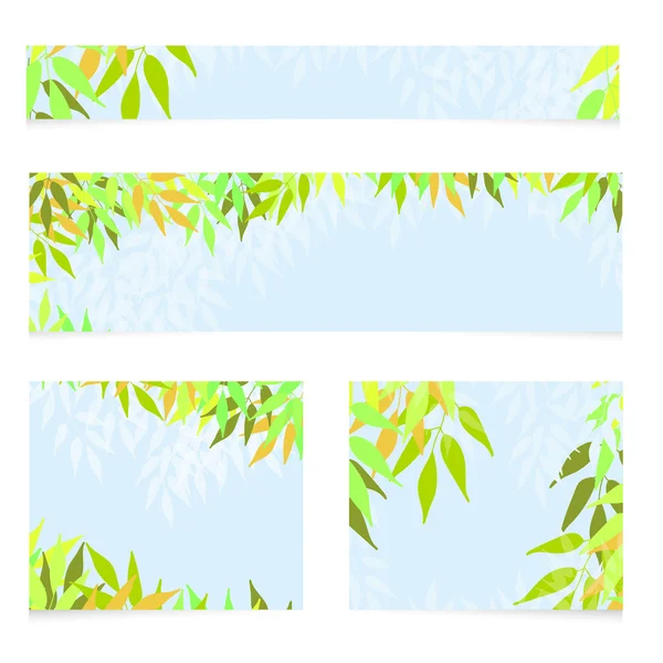 Набор векторных баннеров с зелеными листьями. Весна или лето на природе — стоковый вектор