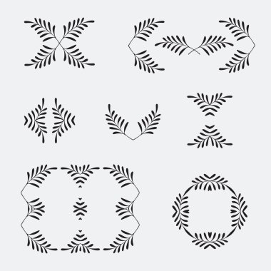 Zarif süslü çiçek tasarım şablonları. Lineart vektör çizim çerçeveleri ve Monogram. Süslü çerçeve ve kaydırma elemeents seti