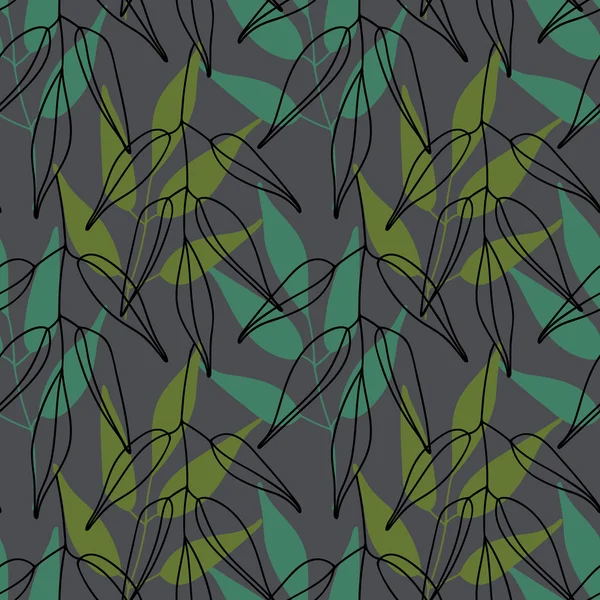 잎 배경입니다. 손으로 그린 나뭇잎과 식물으로 벡터 텍스처입니다. 벡터 패턴입니다. 평면 다른 종류의 나뭇잎, 자연 배경 stylised. — 스톡 벡터