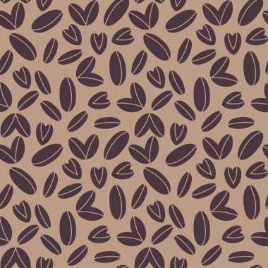 kahve çekirdekleri ile Seamless Modeli, vektör arka plan ile düz kahve çekirdekleri ve fasulye kalp şeklinde, doku kahve severler için çeşitli boyutlarda