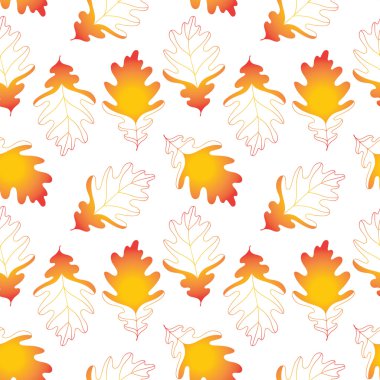 Renkli meşe sonbahar yaprakları ile sorunsuz arka plan. Vektör çizim.