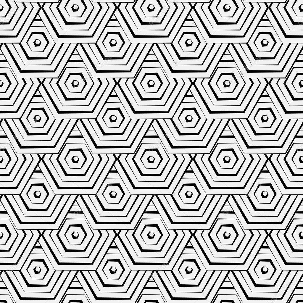 seamless hexagon monochrome pattern, repeating geometric texture, linear structure background