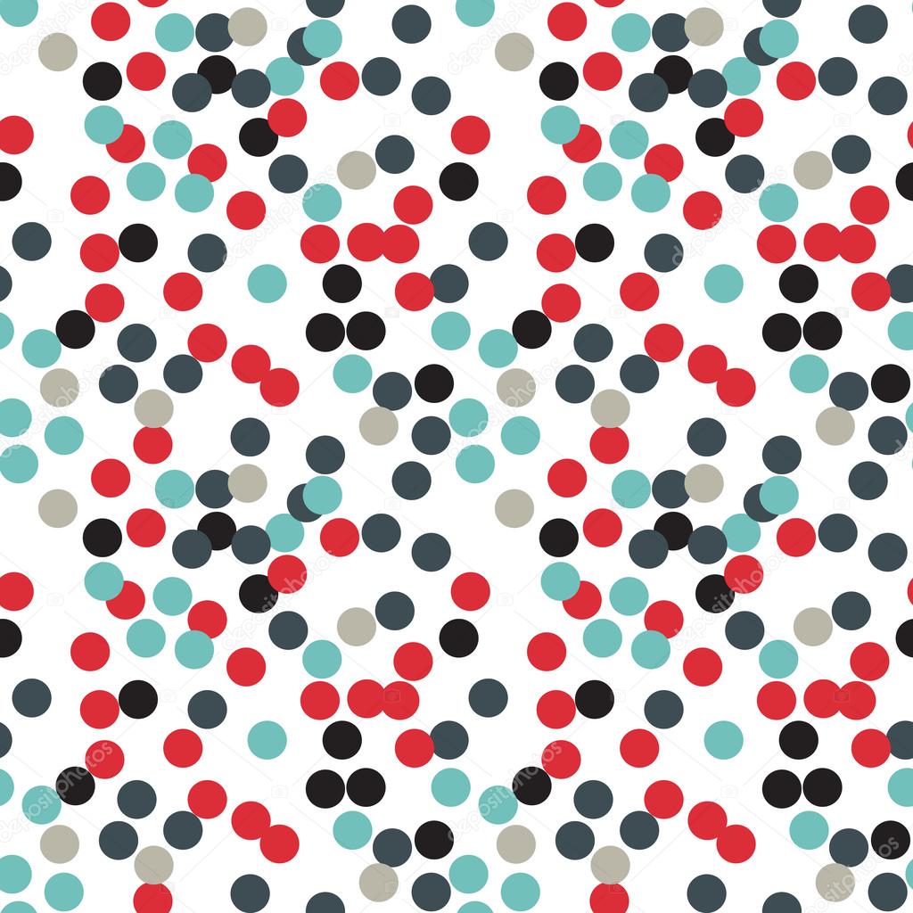 Ditsy vector polka dot pattern with random hand painted circles in various colors. Modern background with round shapes.
