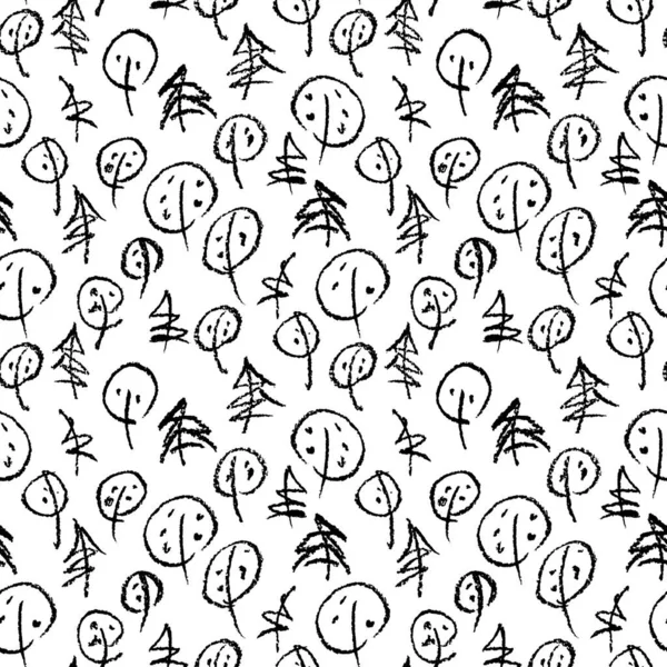 Minimalistisk sömlösa mönster med hand ritat träd. Eleganta moderna mönster med doodled träd. Beskrivs kortfattat bakgrund. — Stock vektor