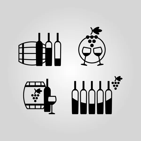 Sada víno černé ploché ikony, symboly, znaky a prvky návrhu — Stockový vektor