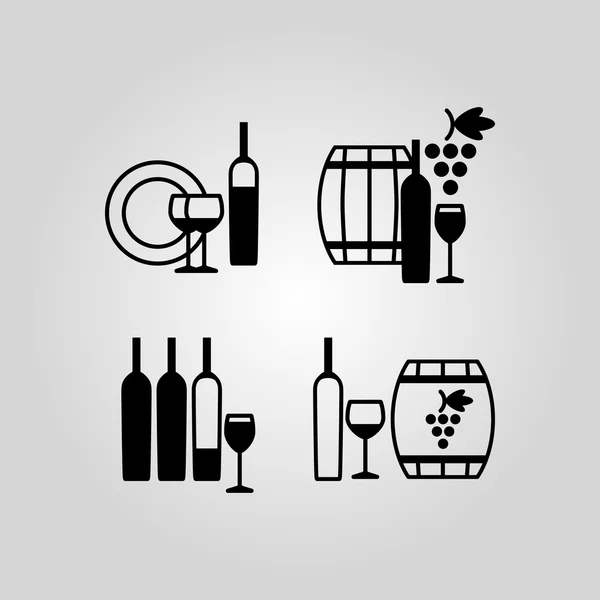 Sada víno černé ploché ikony, symboly, znaky a prvky návrhu — Stockový vektor