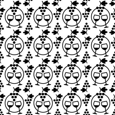 Wine glasses and grape seamless pattern vector Wine glasses and grape seamless pattern vector