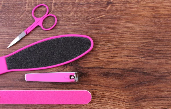 Accessoires pour manucure ou pédicure, concept de soins des pieds, des mains et des ongles, espace de copie pour le texte — Photo