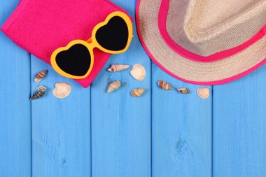 Deniz kabuklarını ve yaz ve tatil, kopya alanı metin için aksesuarlar