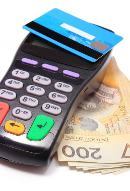 Ödeme temassız kredi kartı ve para ile terminal