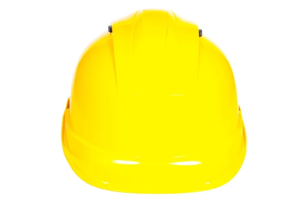 Fechar o capacete protetor amarelo no fundo branco — Fotografia de Stock