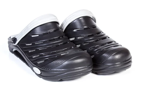 Zwarte rubberen pantoffels, voor gebruik op het werk en op vakantie — Stockfoto